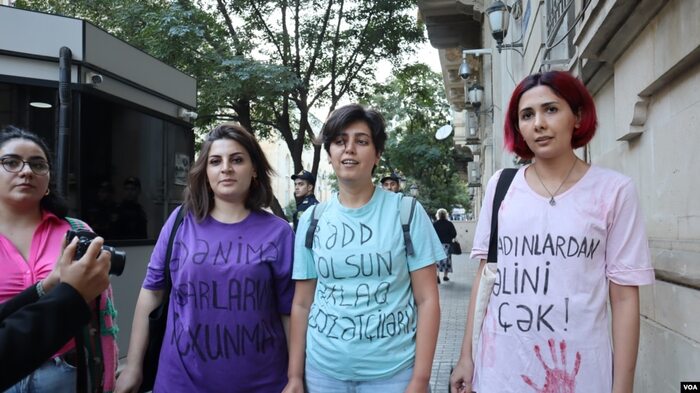 Feminist Activists Hold Demonstration in Front of Iranian Embassy in Baku